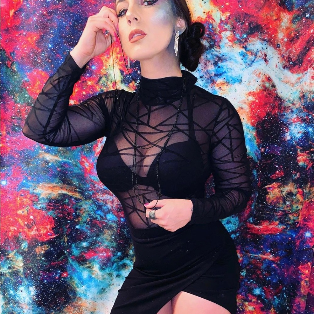 Turtleneck Black Mesh Design Bodysuit